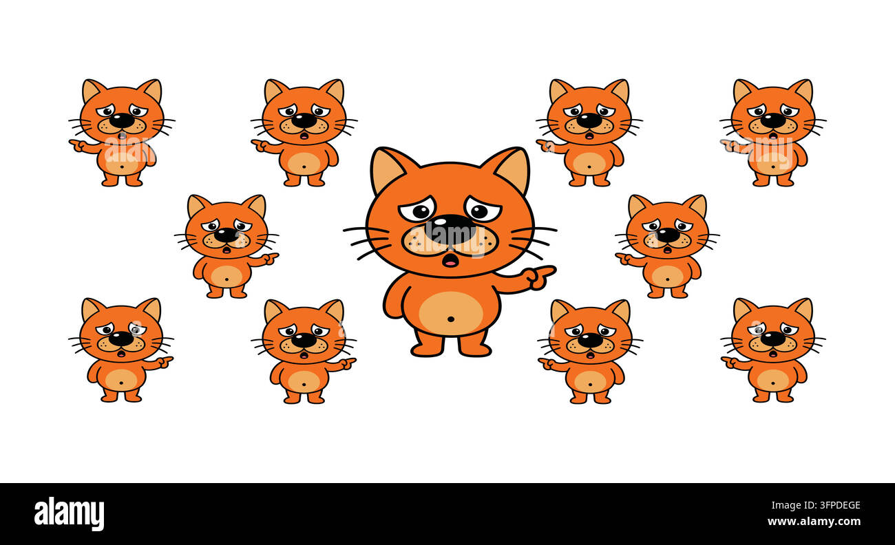 Set di simpatici personaggi di gatti arancioni in diverse pose ed espressioni Illustrazione Vettoriale