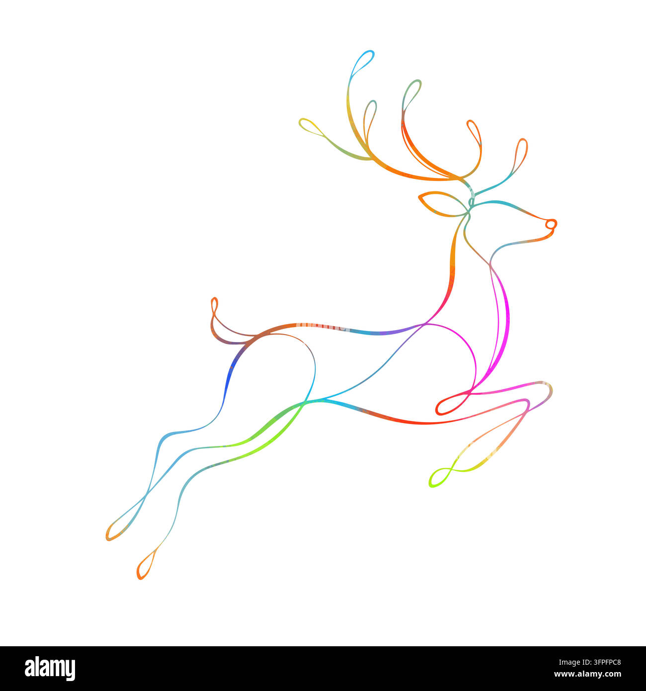 Un cervo multicolore a una sola linea. Disegno a mano. Non AI. Illustrazione vettoriale Illustrazione Vettoriale