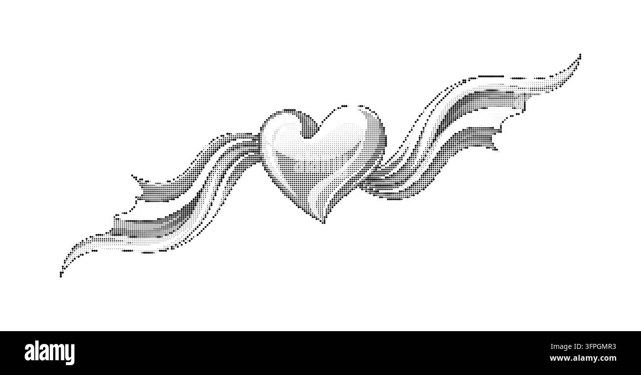 Cuore d'Angelo con Ali Motivo a Punti Mezzo Tono Isolato su Sfondo Bianco Illustrazione Vettoriale