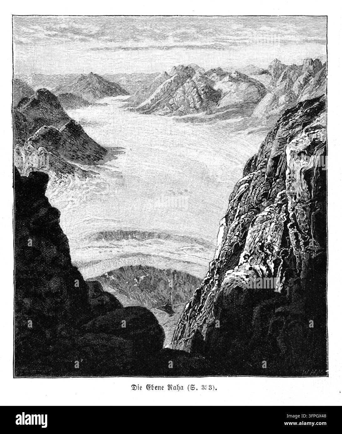 Pianura di Raha, vasto paesaggio desertico, penisola del Sinai, incisione del XIX secolo. Foto Stock