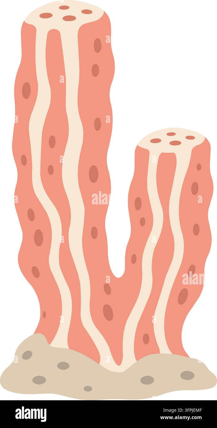 Illustrazione piatta di due spugne tubolari rosa alte con parti superiori aperte, segni verticali irregolari e texture porosa puntinata Illustrazione Vettoriale