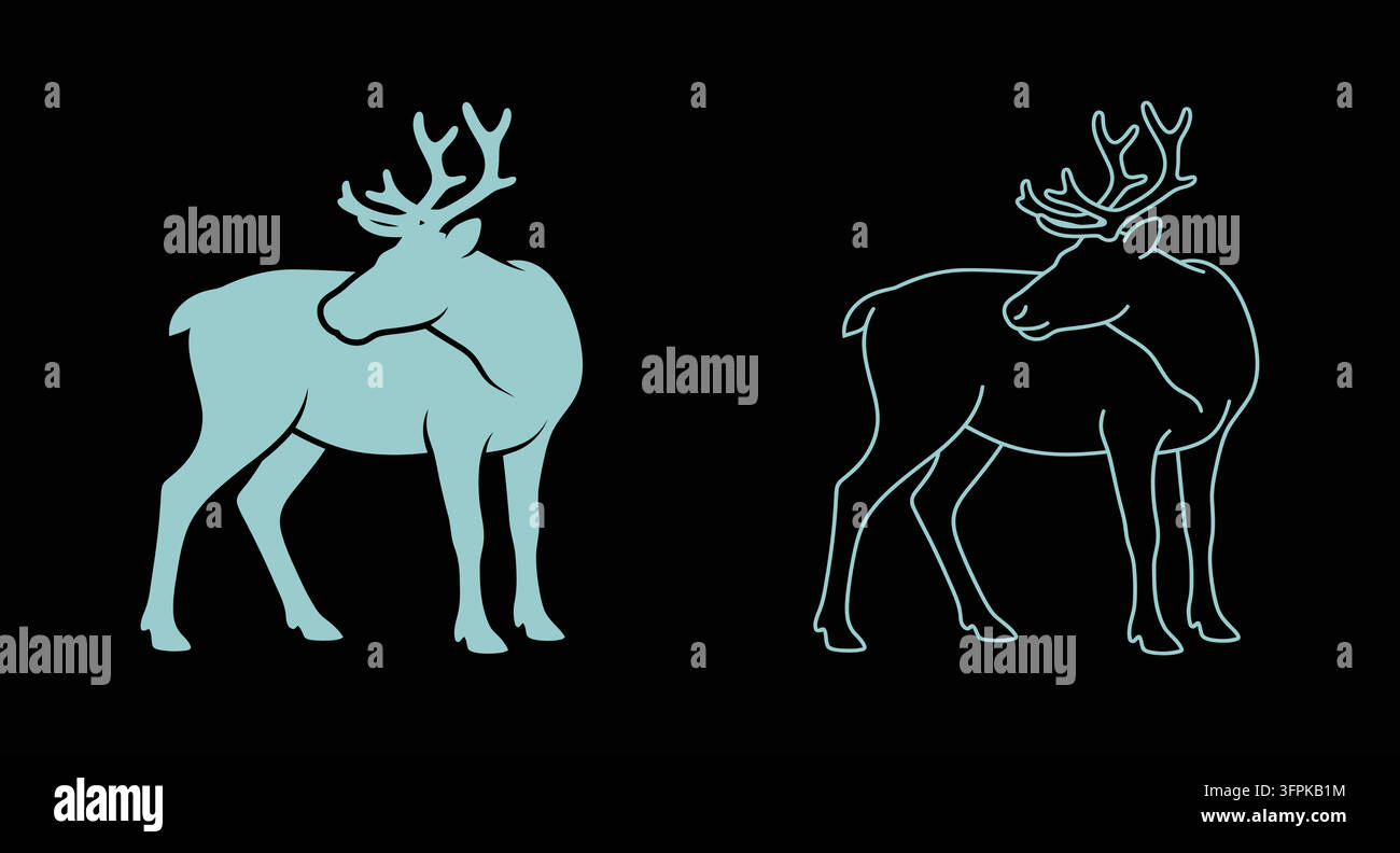 Icona di renna in piedi in stile solido e outline con icona animale Illustrazione Vettoriale