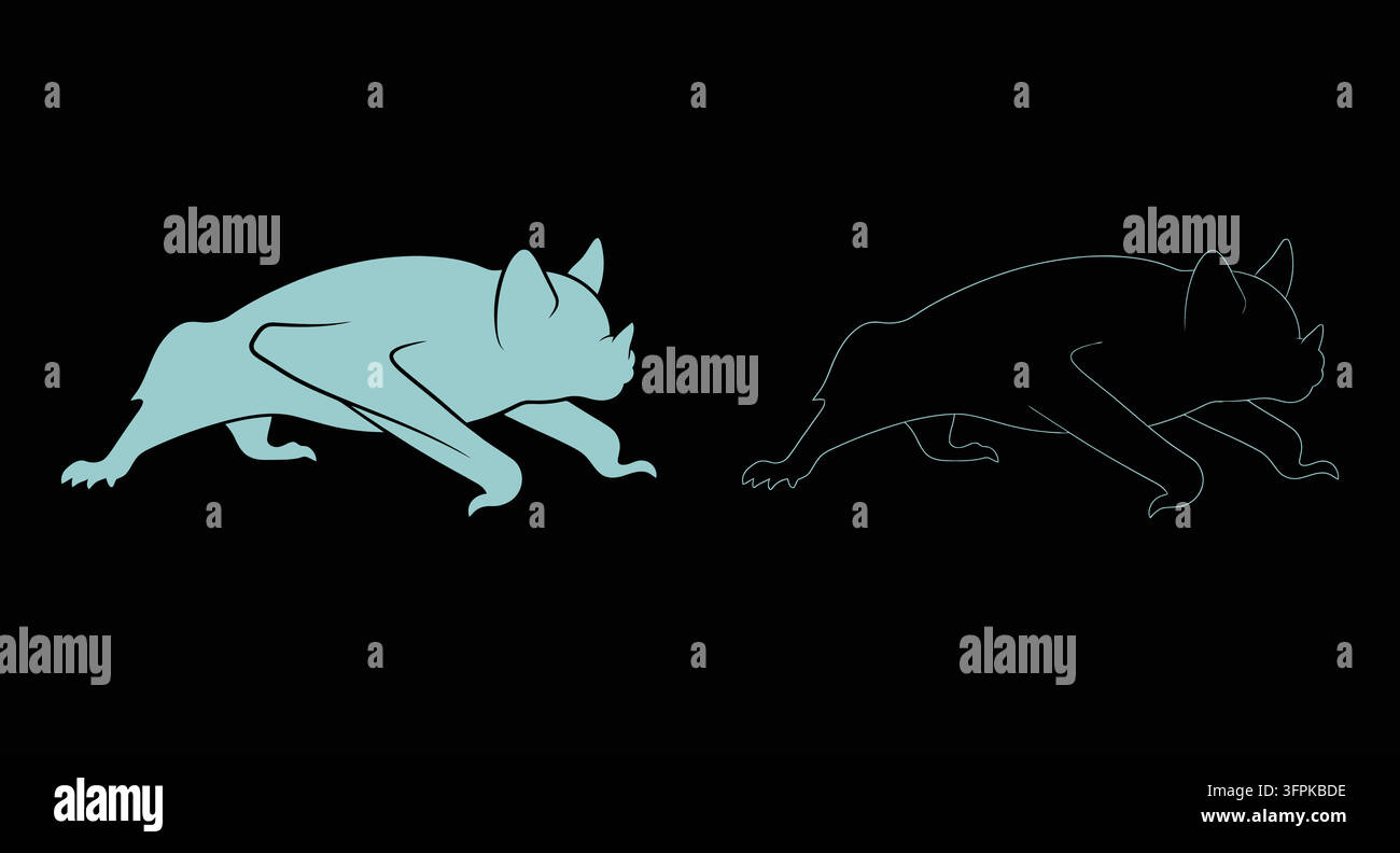 Icone di pipistrello correnti mostrate in silhouette solida e in disegni grafici delineati Illustrazione Vettoriale