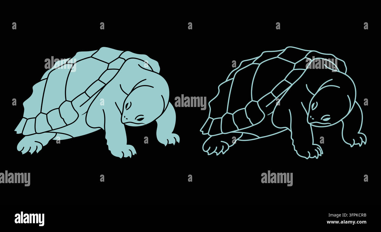 Illustrazione di una tartaruga terrestre di lato con animale terrestre Illustrazione Vettoriale