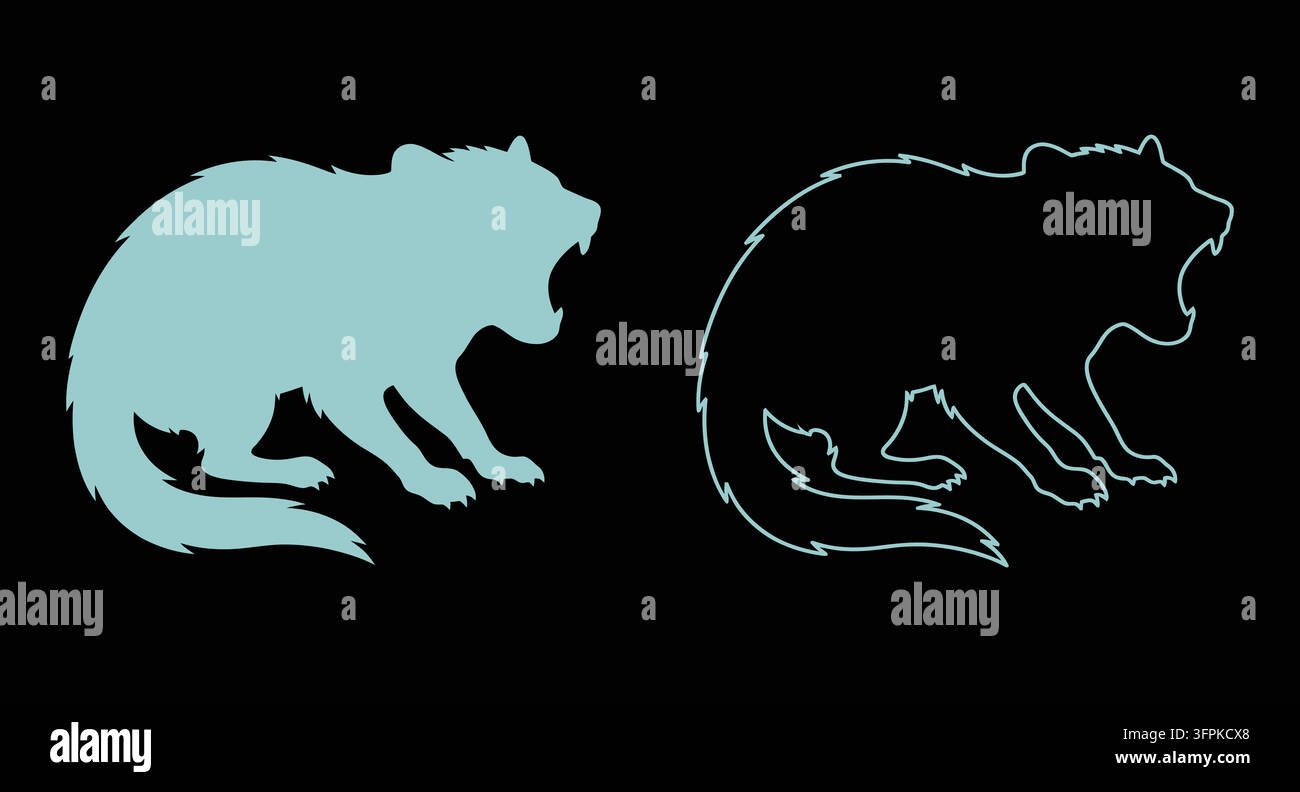 Set di icone del diavolo della Tasmania ruggente con icone di animali selvatici ruggenti Illustrazione Vettoriale