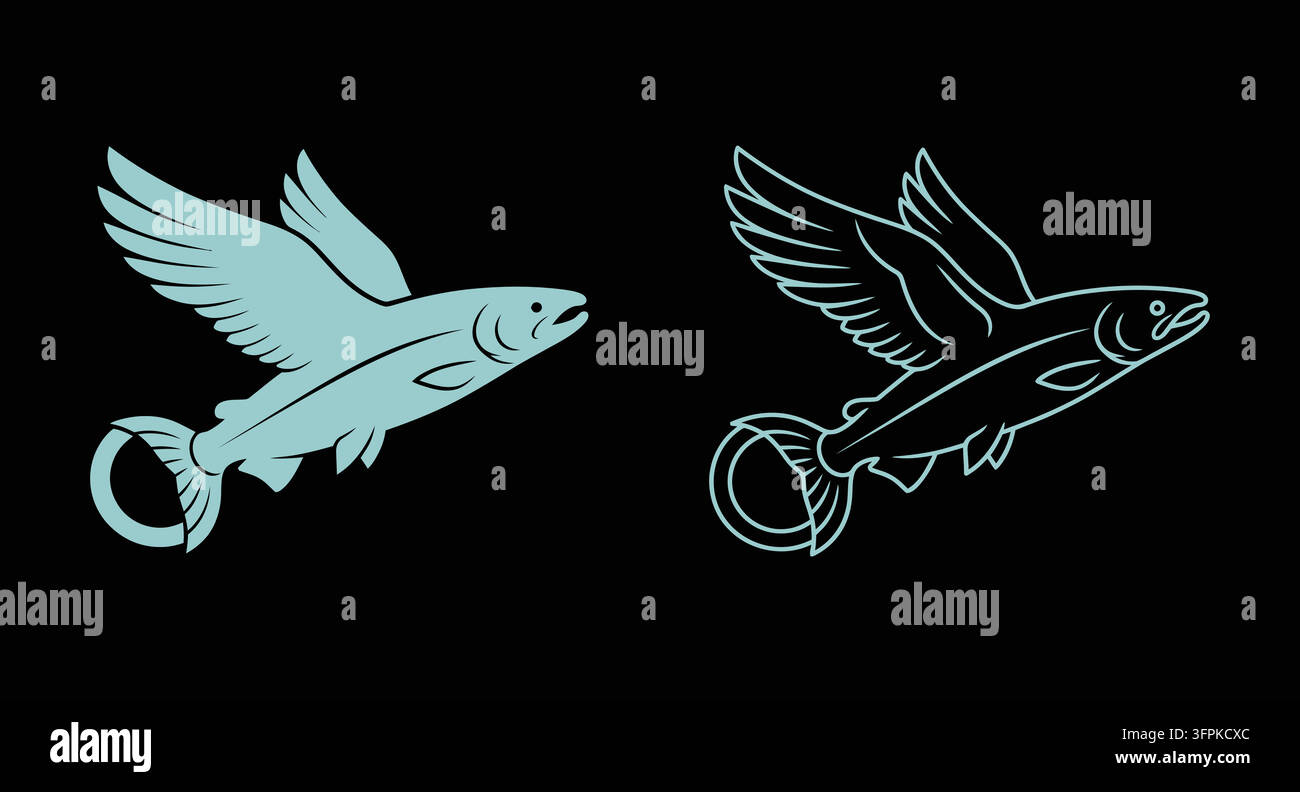 Illustrazione stilizzata di pesce volante con coda apribottiglie Illustrazione Vettoriale