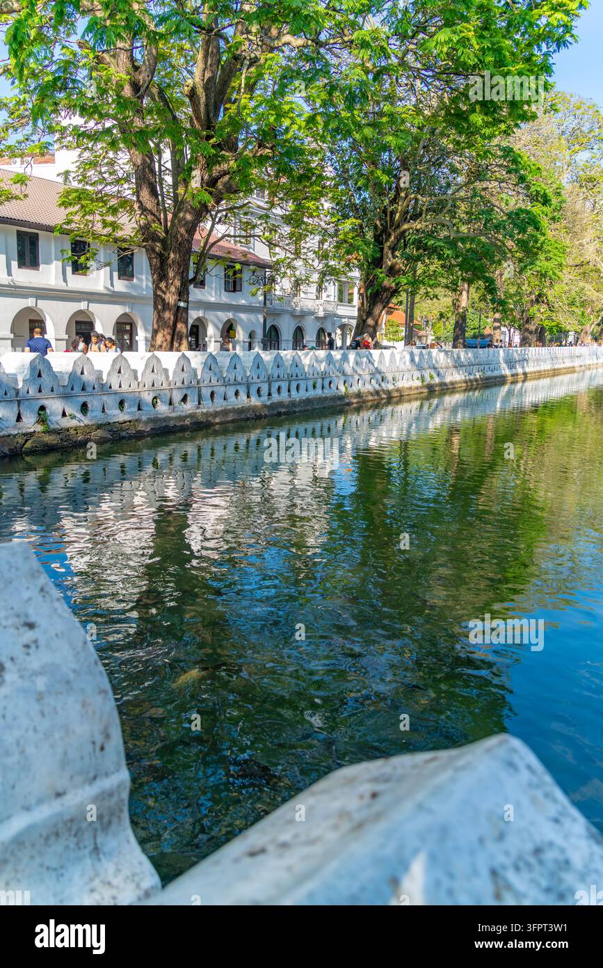 Vista dei riflessi nel lago di Kandy a Kandy, distretto di Kandy, Sri Lanka, Asia Foto Stock
