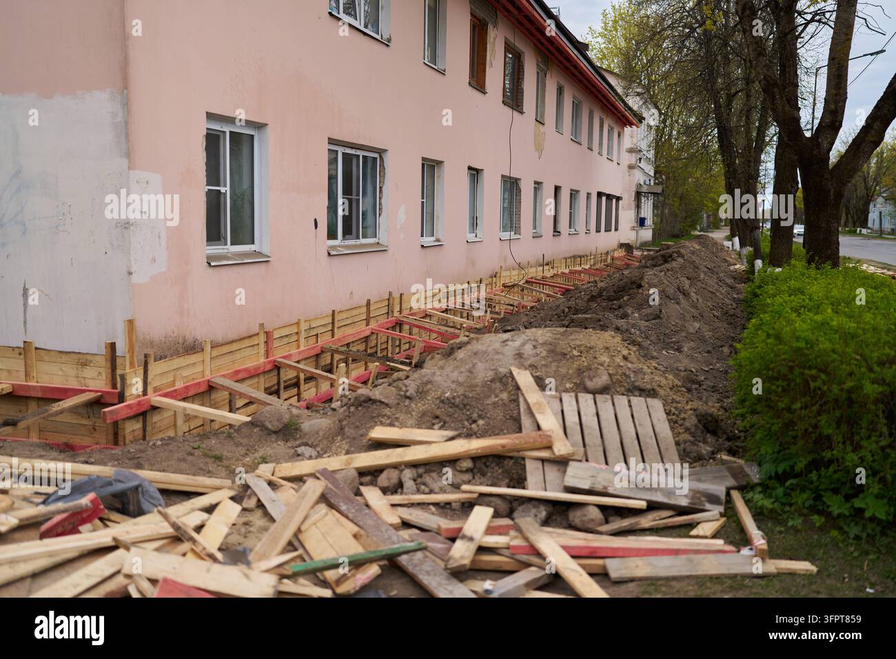 Fondazione e ambiente circostante durante la scena del processo di costruzione Foto Stock