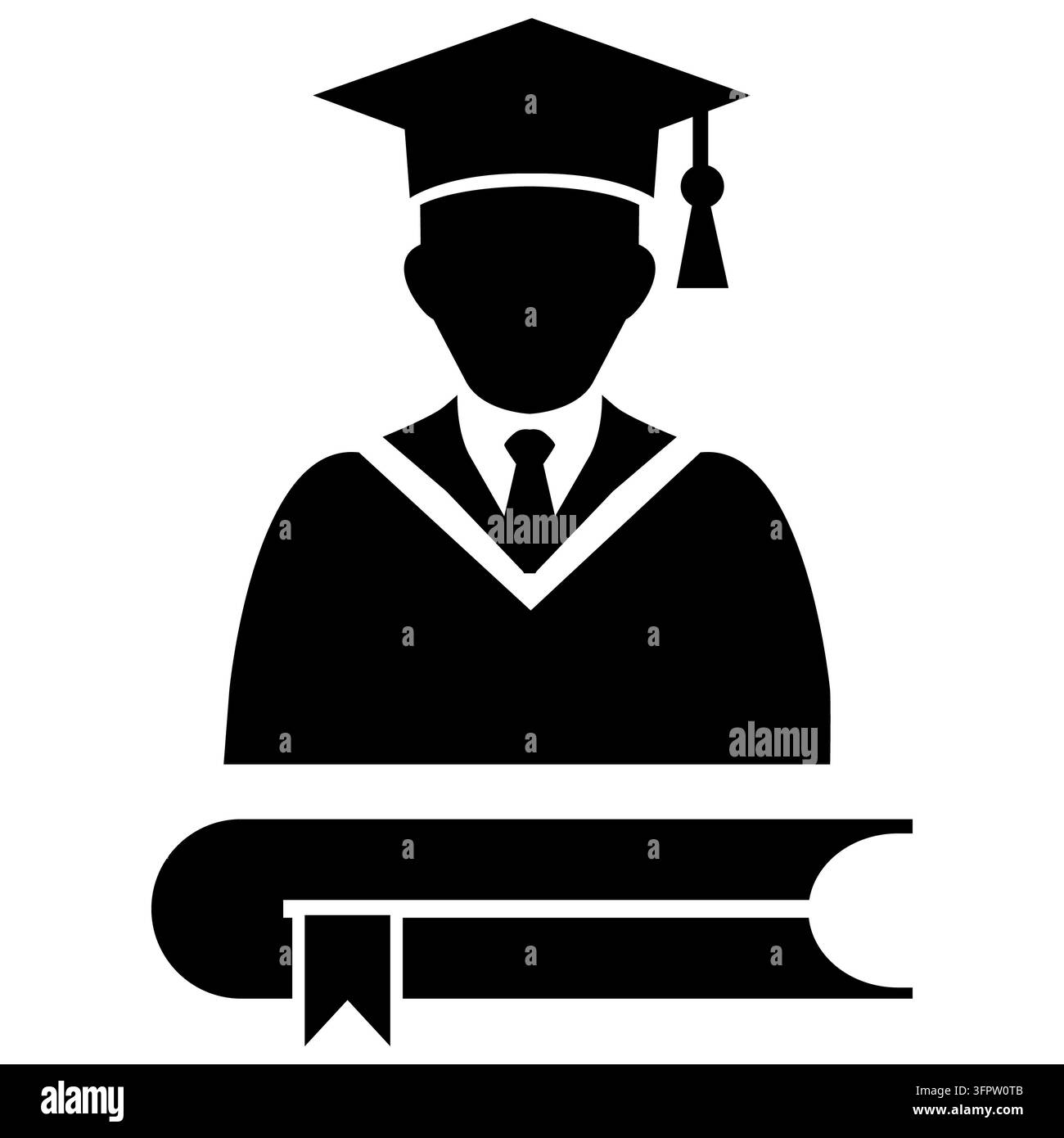 icona minimalista degli ex allievi. persone e simbolo di un libro aperto. firma degli studenti. stile piatto. Foto Stock