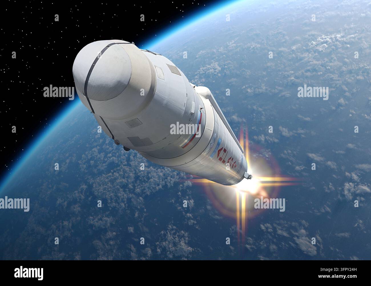 Il razzo spaziale decolla nello spazio. Foto Stock