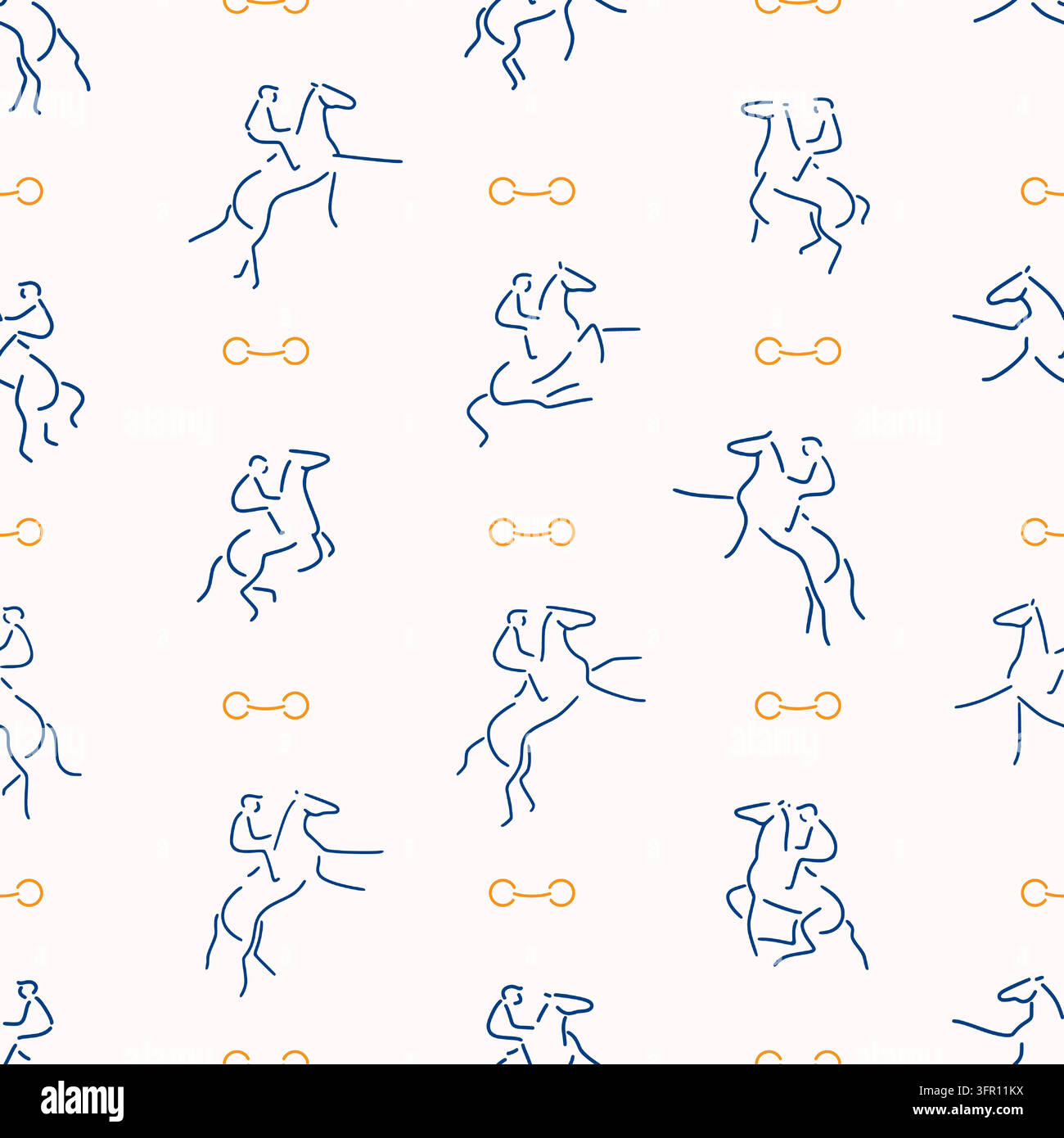 Modello senza cuciture con disegni a linea di cavalli e cavalieri Illustrazione Vettoriale