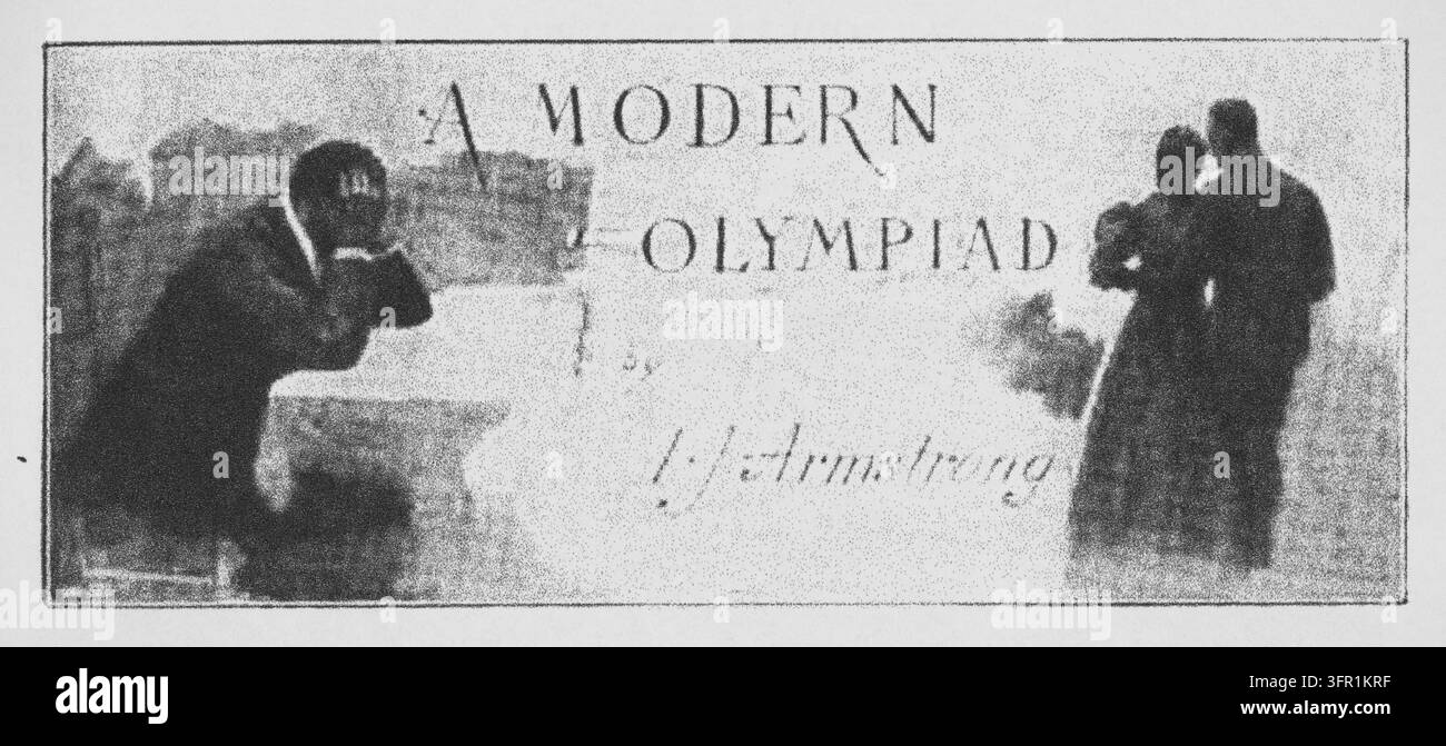 Una pagina del titolo moderna delle Olimpiadi, figure in silhouette, incisione del XIX secolo. Foto Stock