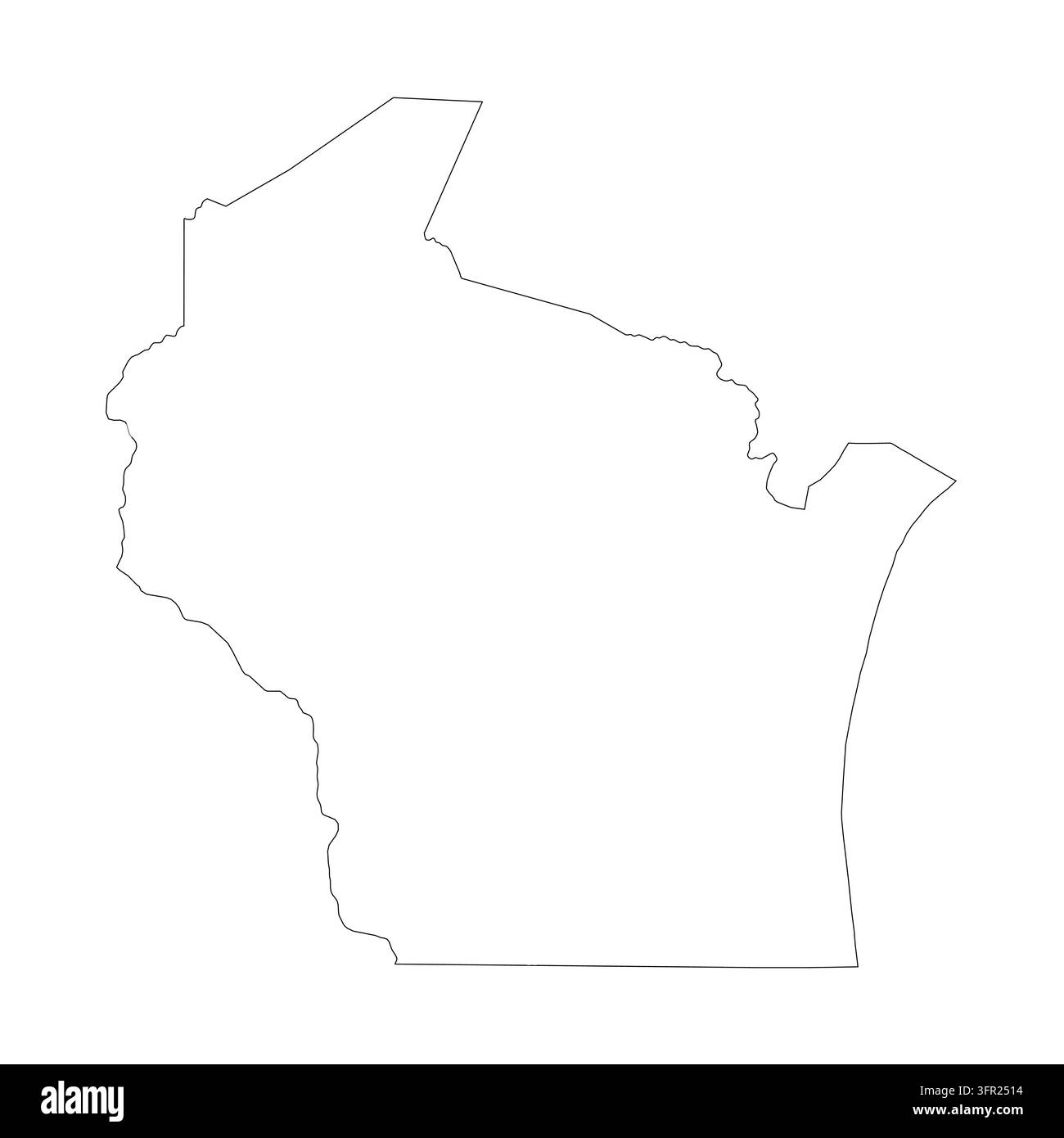 Wisconsin, WI - Stato degli USA. Silhouetta sottile nera isolata su sfondo bianco. Illustrazione vettoriale Illustrazione Vettoriale