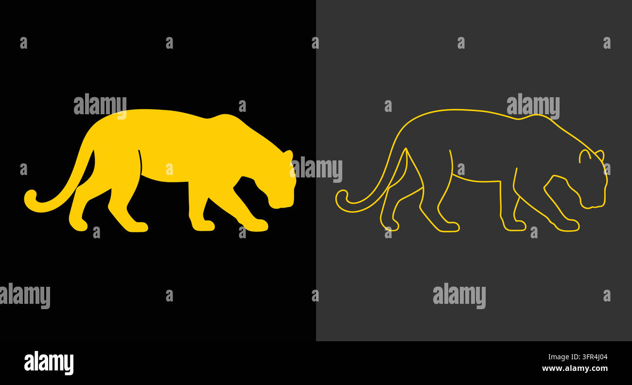 Illustrazione grafica di un leopardo che cammina in stile solido e outline Illustrazione Vettoriale