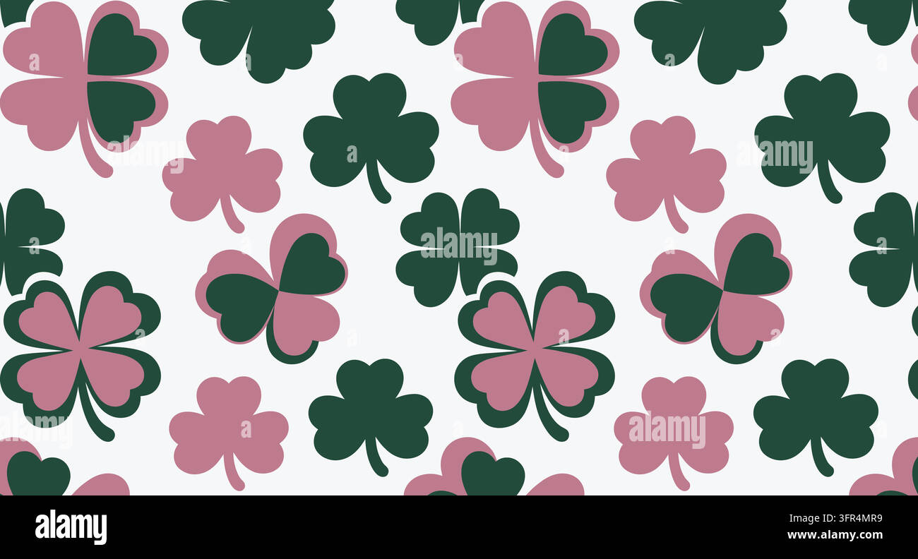 Modello senza cuciture con foglie di trifoglio verde e rosa Illustrazione Vettoriale