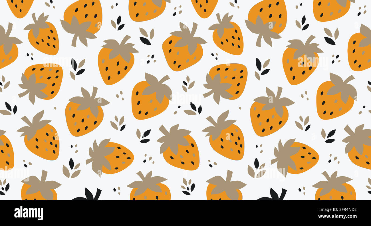 Modello senza cuciture con fragole gialle astratte e foglie scure Illustrazione Vettoriale