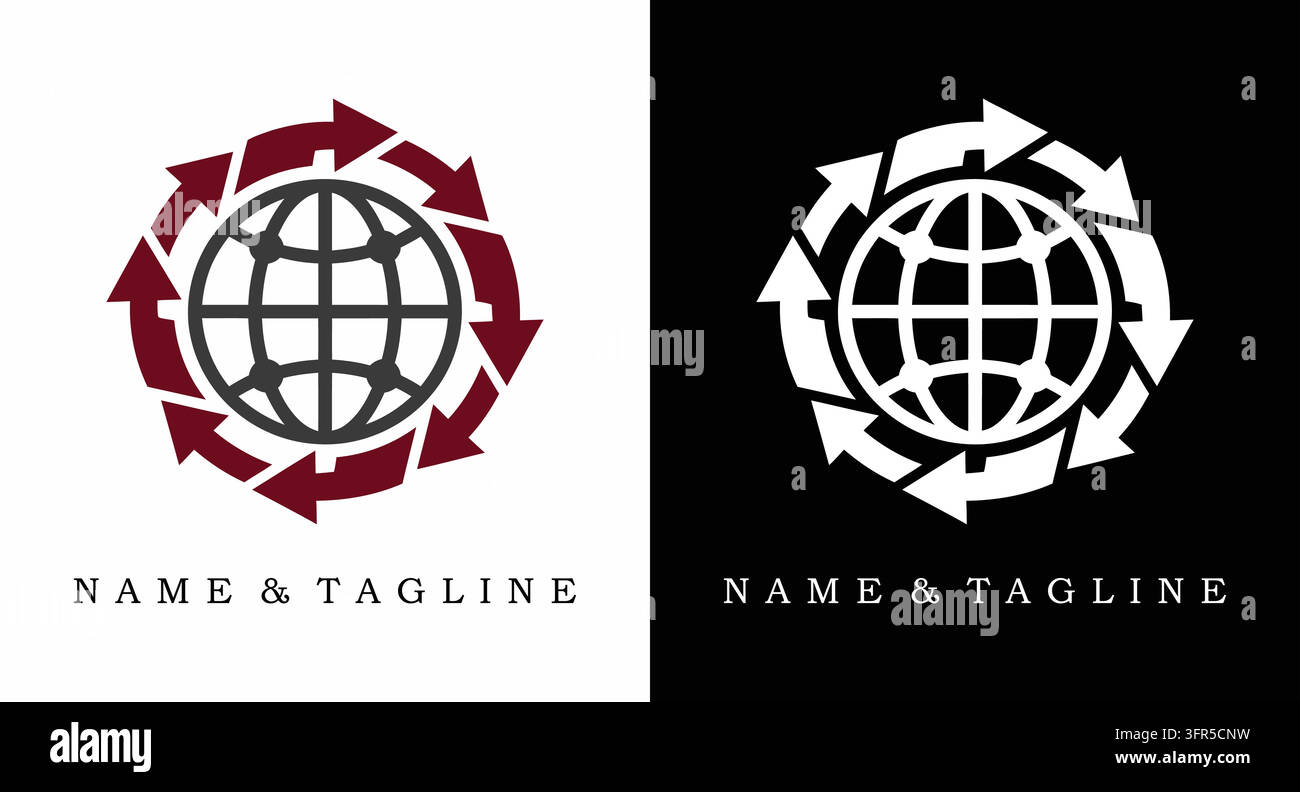 Logo di connettività della rete globale con frecce circolare per internazionale Illustrazione Vettoriale