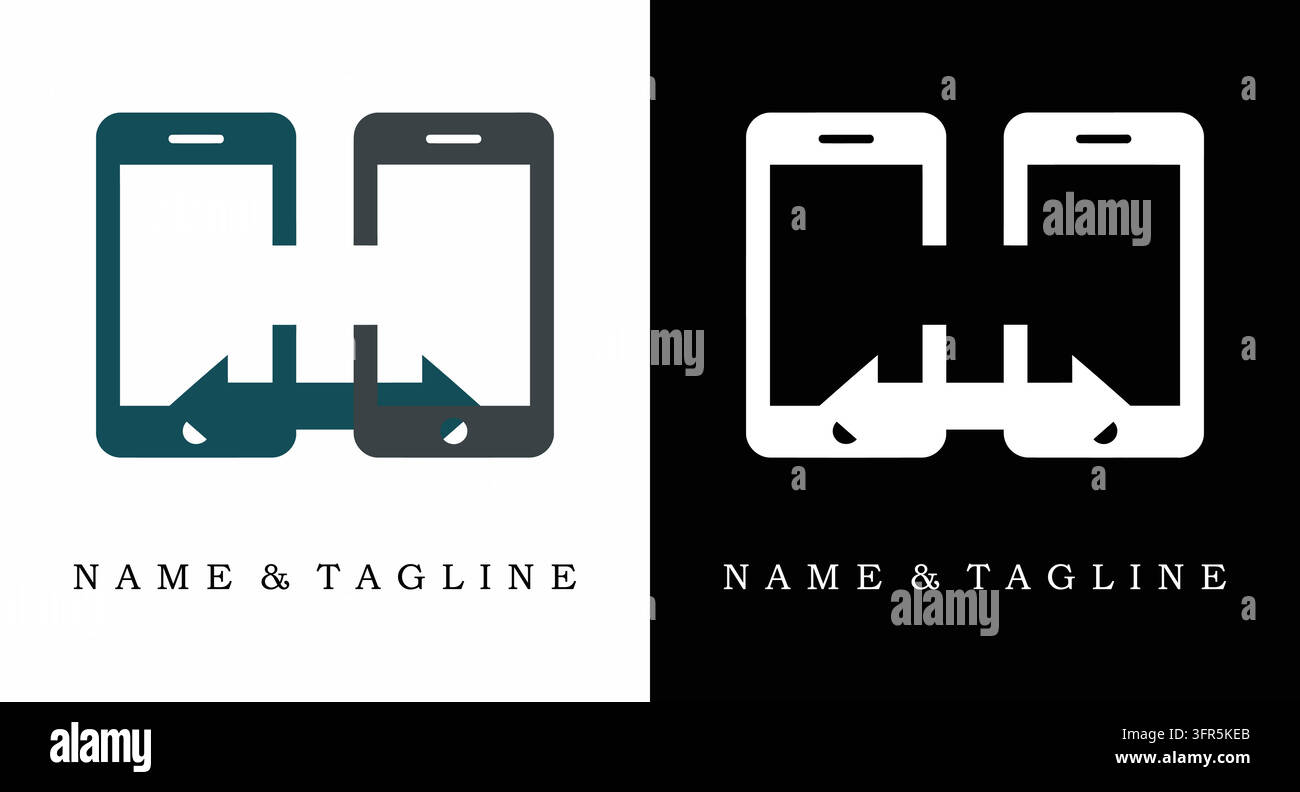 Logo di trasferimento dati smartphone con frecce di scambio direzionale Illustrazione Vettoriale