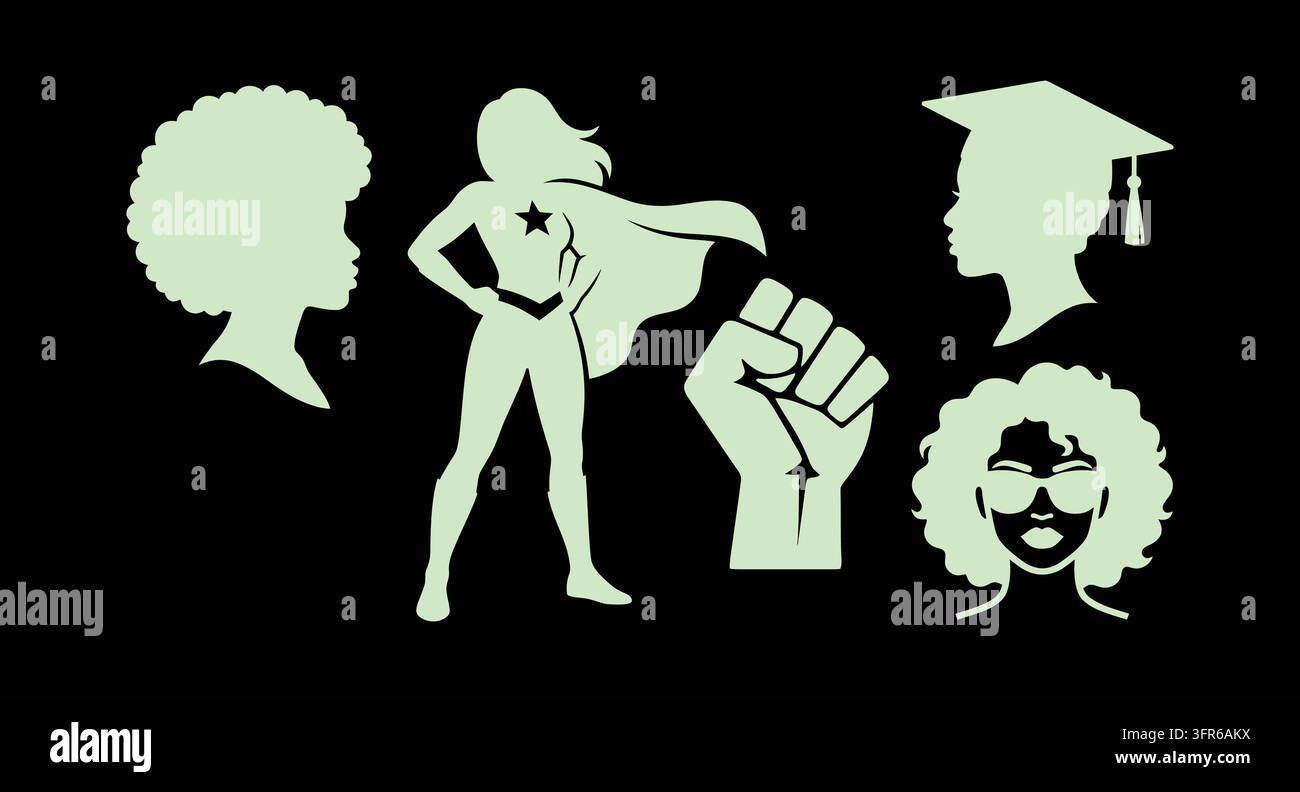 Collezione di donne emancipate, silhouette su sfondo scuro con nero Illustrazione Vettoriale