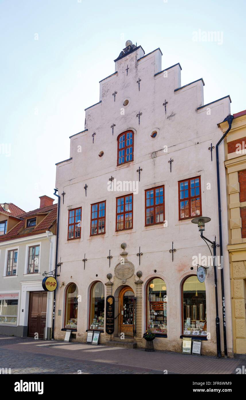 Kalmar, Smaland, sud della Svezia, Svezia: casa medievale, Gerdas Te och Kaffehandel in Storgatan su Kvarnholmen Foto Stock