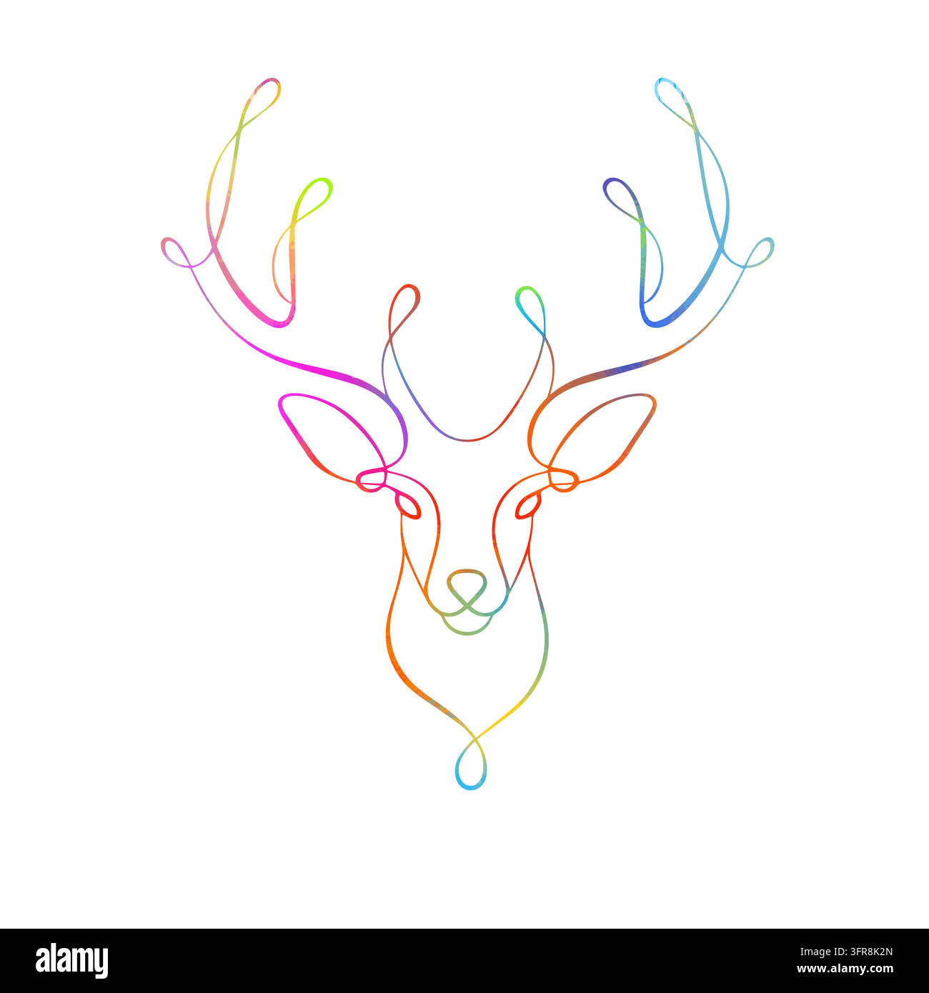 Testa di cervo monocromatica multicolore. Disegno a mano. Non AI. Illustrazione vettoriale Illustrazione Vettoriale