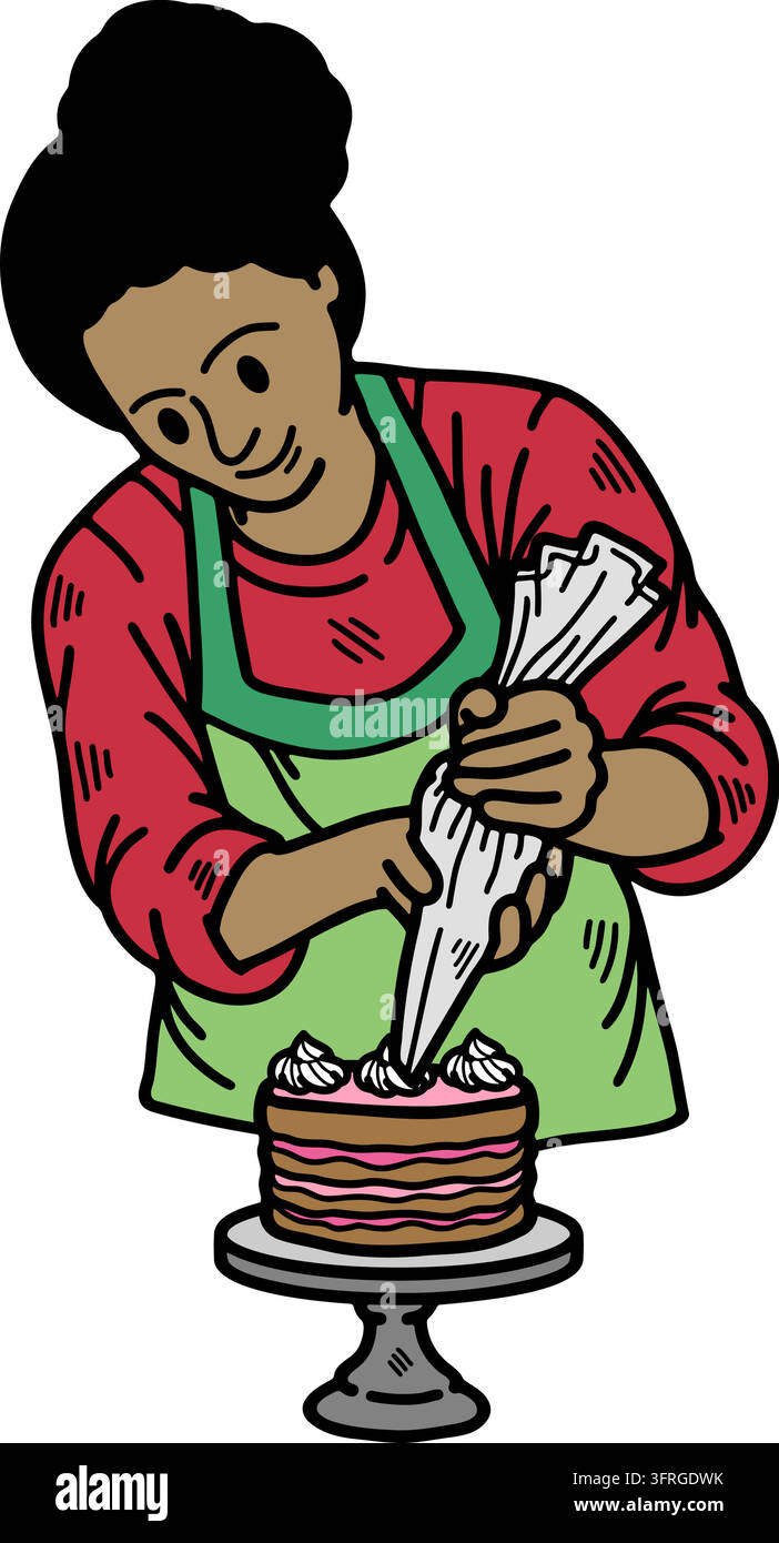 Una donna decora una torta Illustrazione Vettoriale
