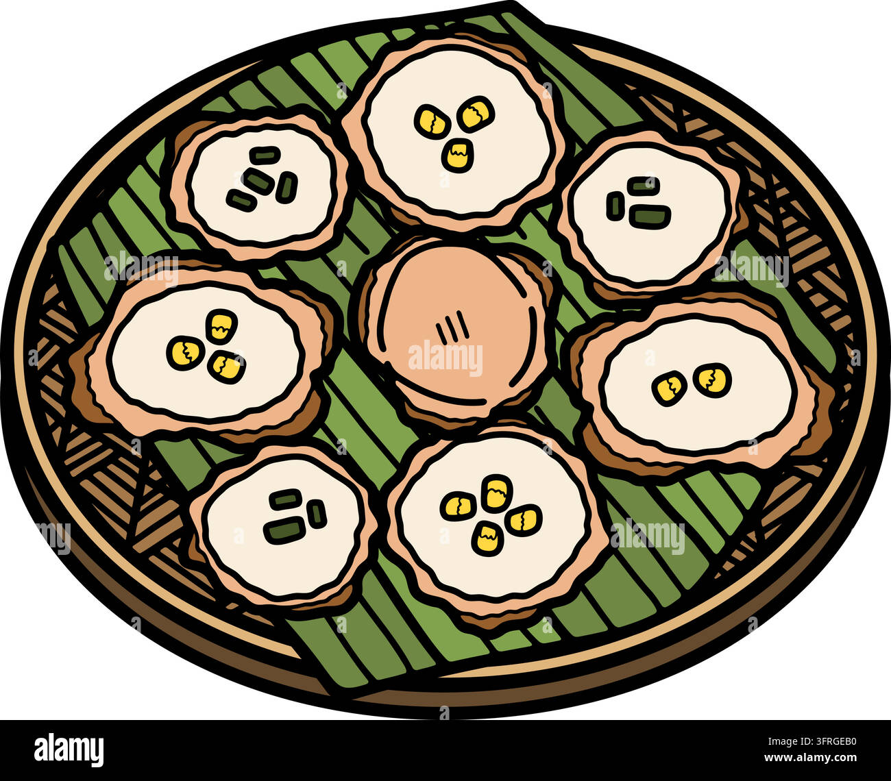 Khanom Krok pancake di riso al cocco su una foglia di banano dessert thailandese Illustrazione Vettoriale