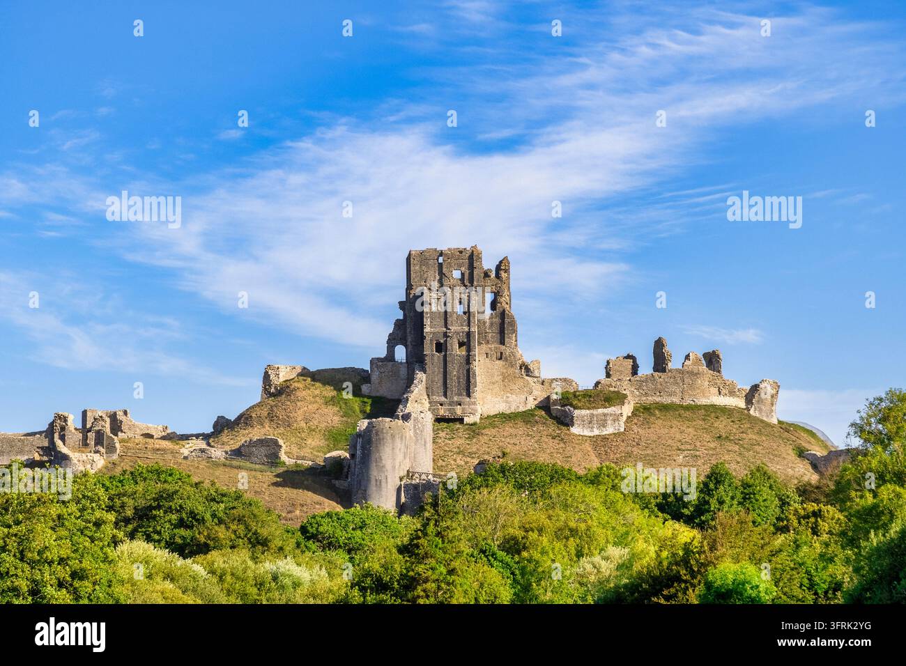 Corfe Castle Dorset, UK - Costruita da Guglielmo il Conquistatore nell'XI secolo, una delle prime fortezze inglesi costruite in pietra. Foto Stock