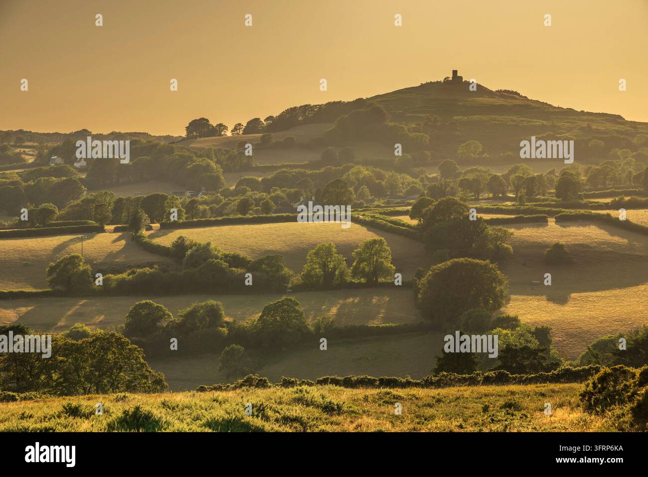 Osservatori dell'eclissi su Brentor durante l'eclissi dell'estate 2026, Parco nazionale di Dartmoor, Devon, Inghilterra. Estate (agosto) 2026. Foto Stock