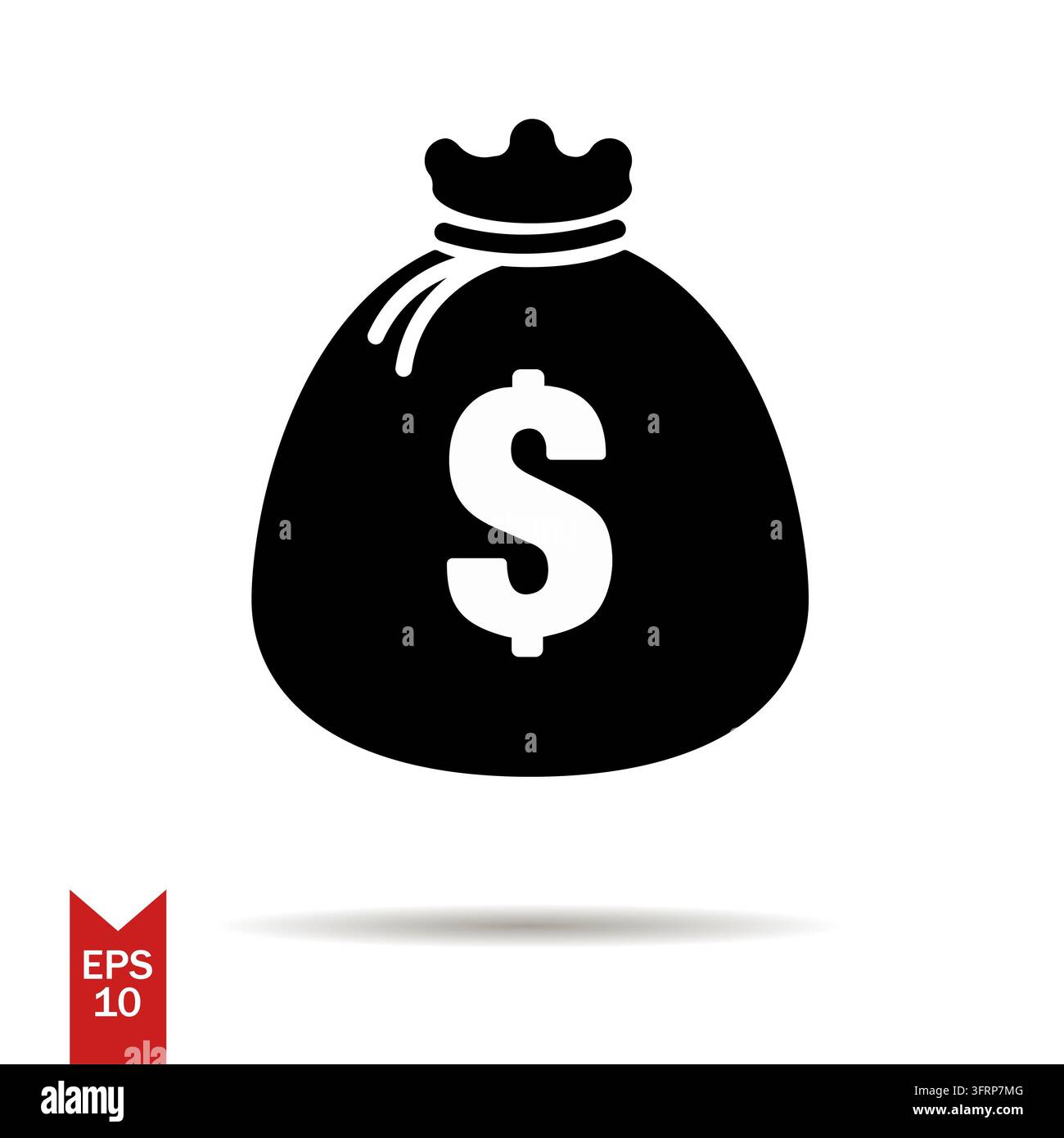 Icona vettoriale del portafoglio con ombra segno dollaro colore nero EPS 10 borsa piena dollaro Foto Stock