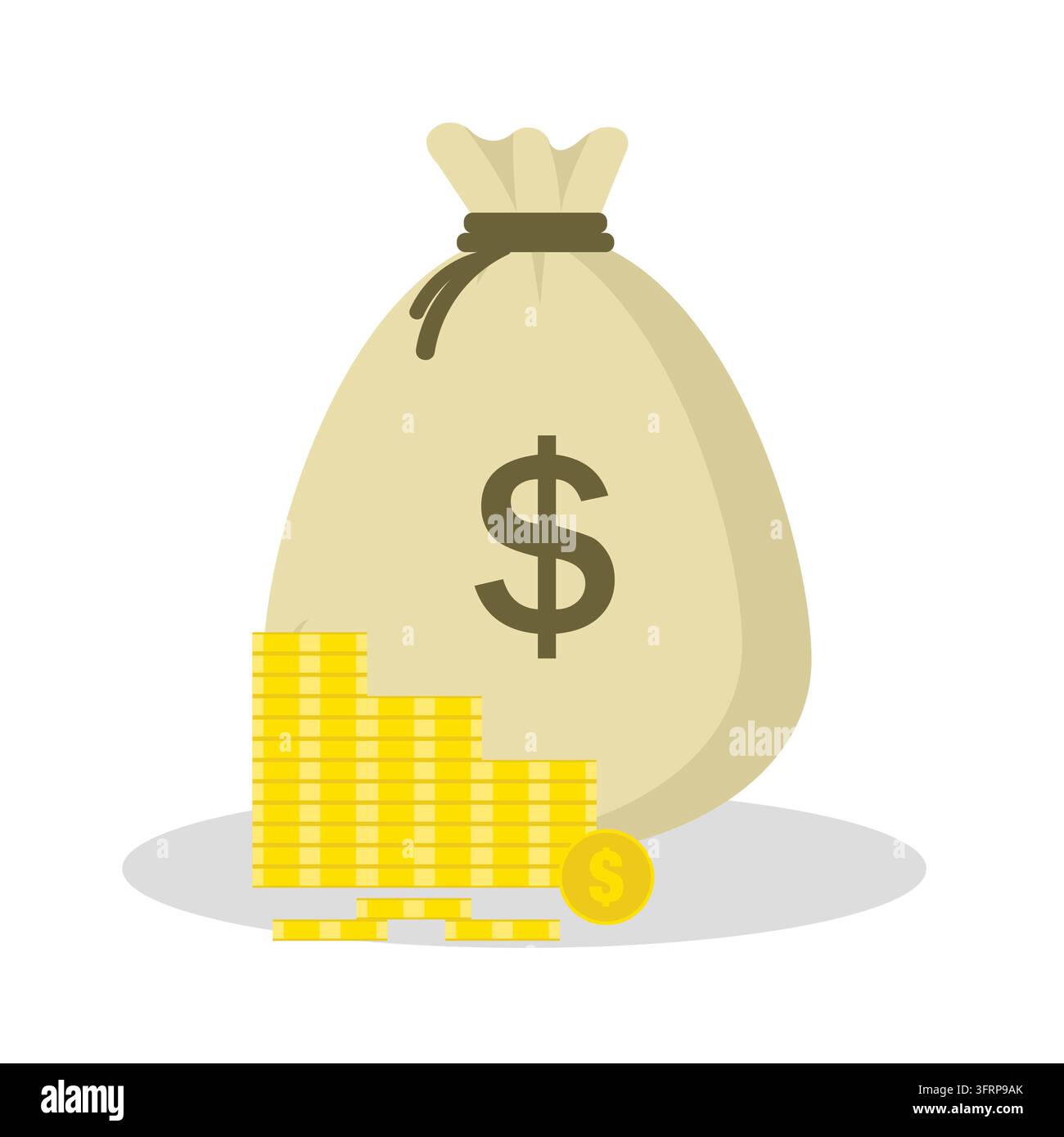 Icona vettoriale del portafoglio con ombra segno dollaro EPS 10 borsa piena dollari colore grigio successo affari eccellente vincita monete d'oro Foto Stock