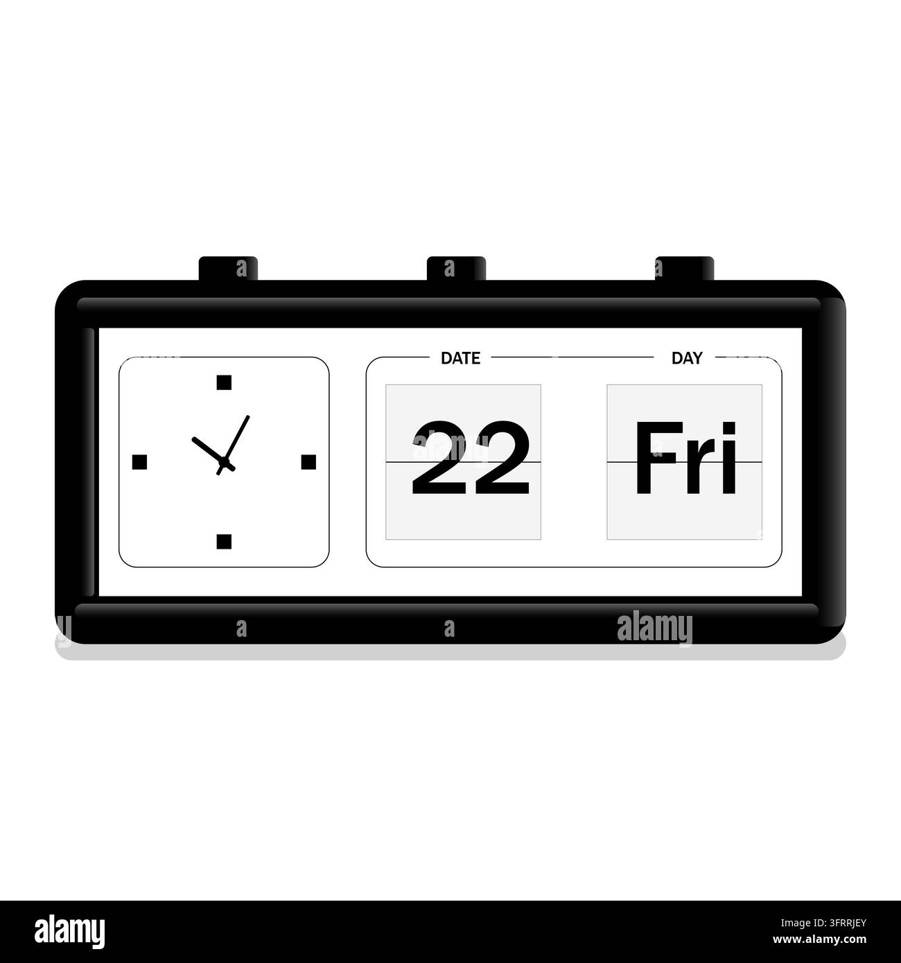 Illustrazione vettoriale per orologio quadrato vintage. Orologio retrò. Timer. Orologio con calendario. Orologio con data. Design flat lay. EPS 10 Foto Stock
