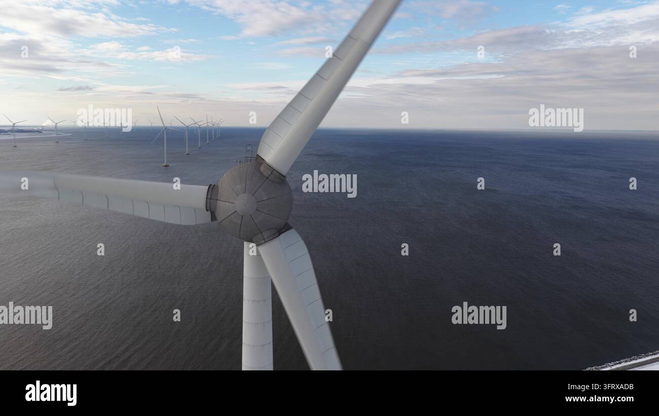 Pale di turbina eolica che girano creando energia sostenibile Foto Stock