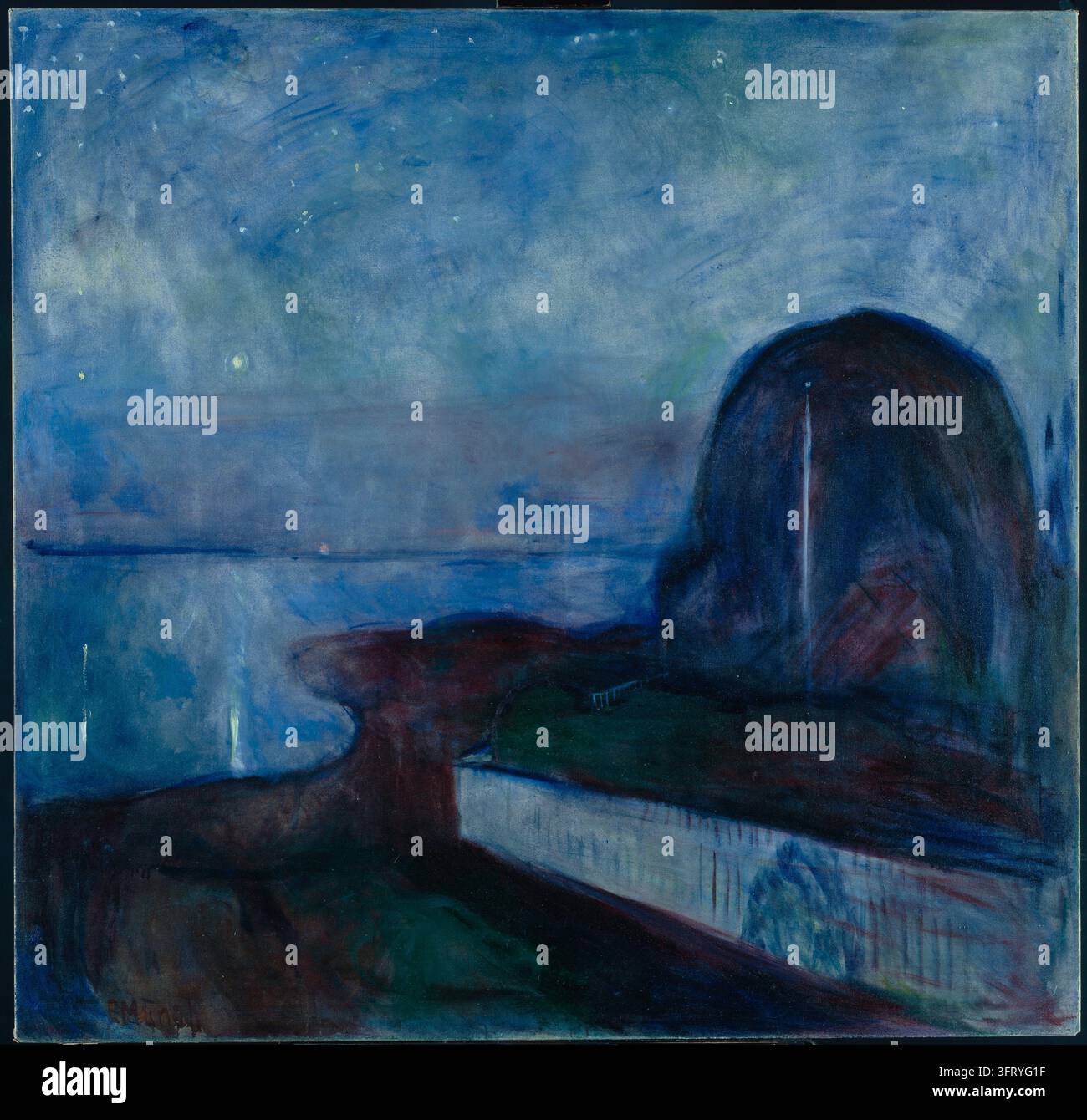 Edvard Munch (norvegese: 1863-1944) - Notte Stellata - 1893 - Un paesaggio notturno suggestivo che raffigura la costa di Åsgårdstrand, una località balneare a sud di Oslo dove Munch trascorreva le sue estati. Foto Stock