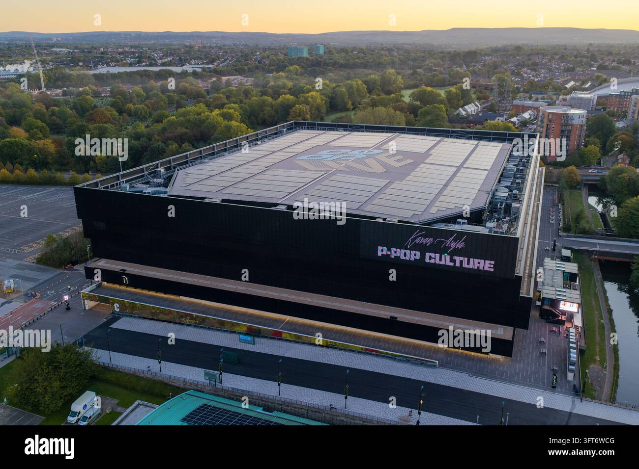 Vista aerea della Co-op Live Arena all'alba a Manchester Foto Stock