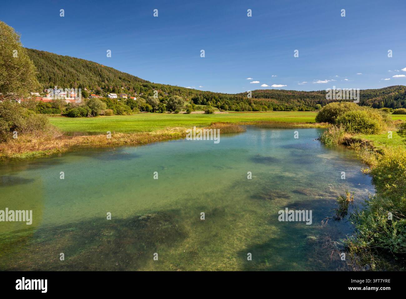 Canale Obrh al lago di Cerknica, intermittente durante il periodo secco, Parco regionale di Notranjski, massiccio di Slivnica, villaggio di Gorenje Jezero nel distretto, Slovenia Foto Stock