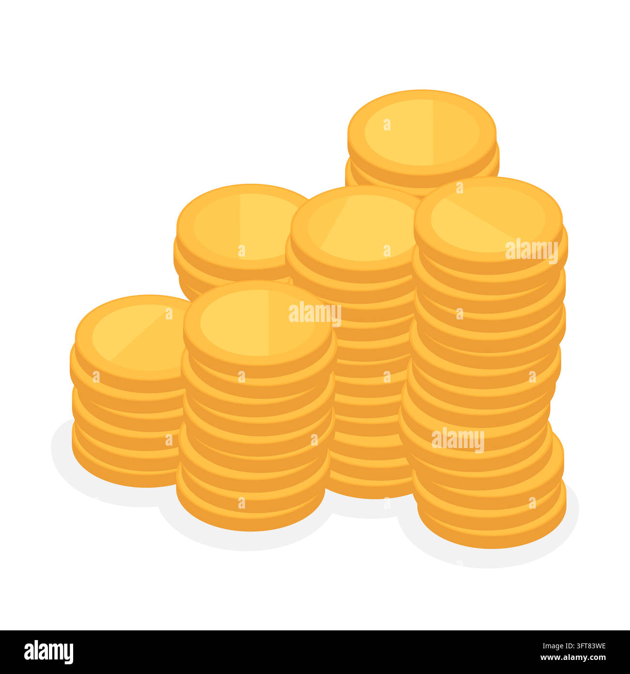 Pile di monete d'oro isometriche che rappresentano ricchezza, successo finanziario e risparmi Illustrazione Vettoriale