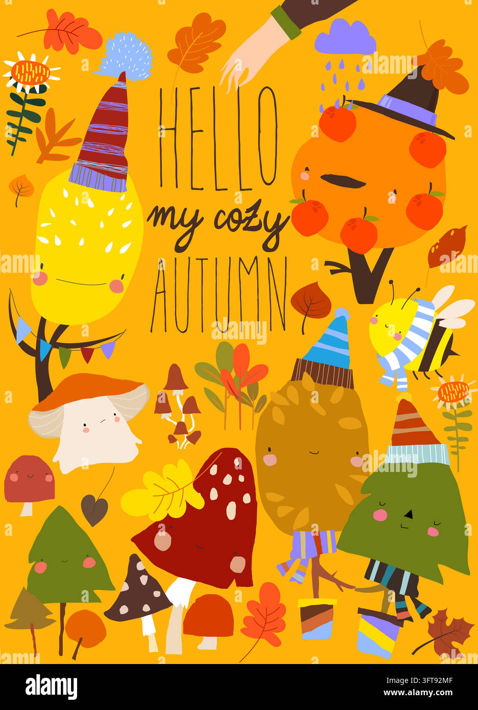 Cartoon Autunno Alberi e Piante Carini Illustrazione Vettoriale