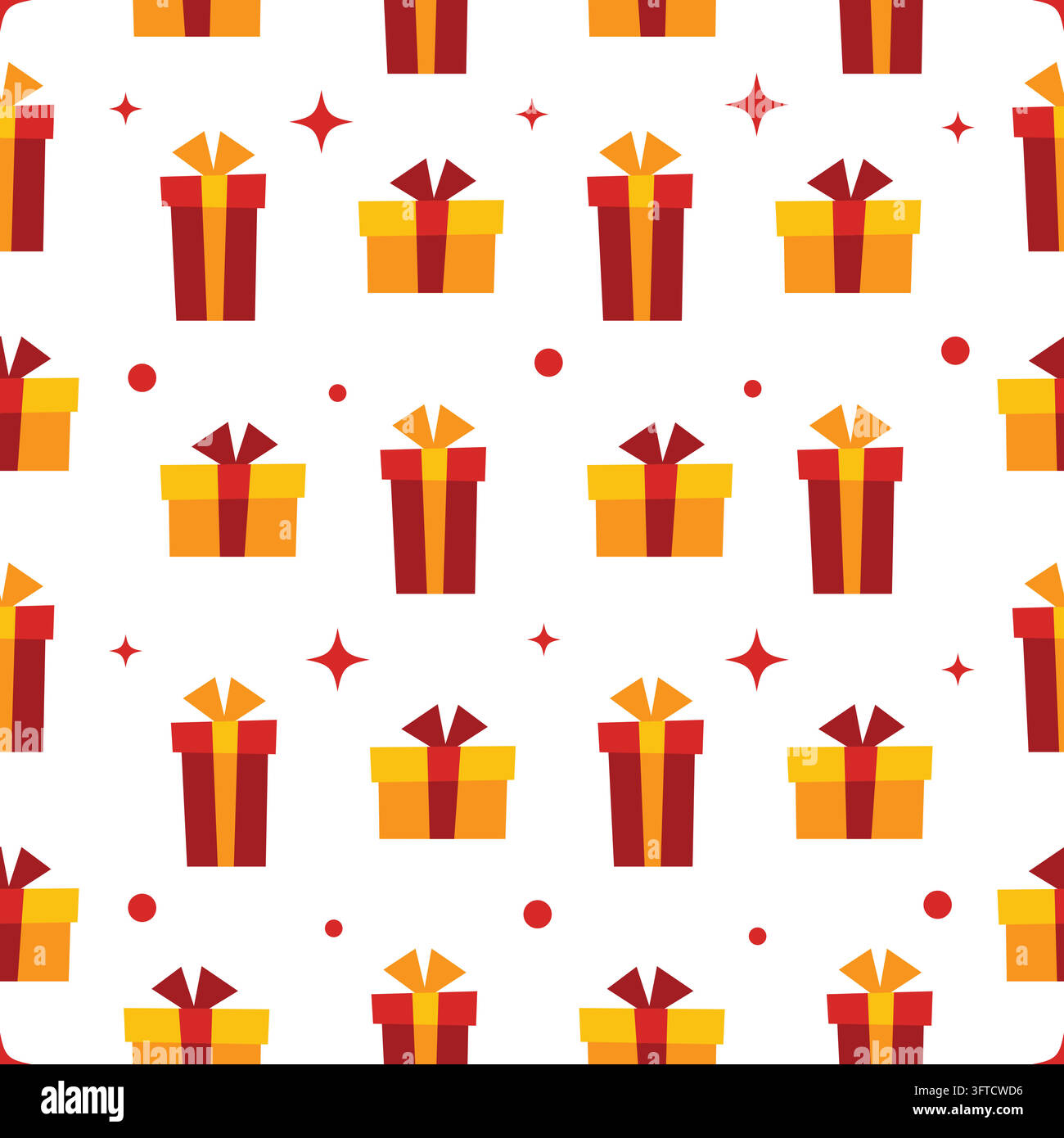 Illustrazione semplice di motivi di scatole regalo rosse e gialle su sfondo bianco. Illustrazione Vettoriale