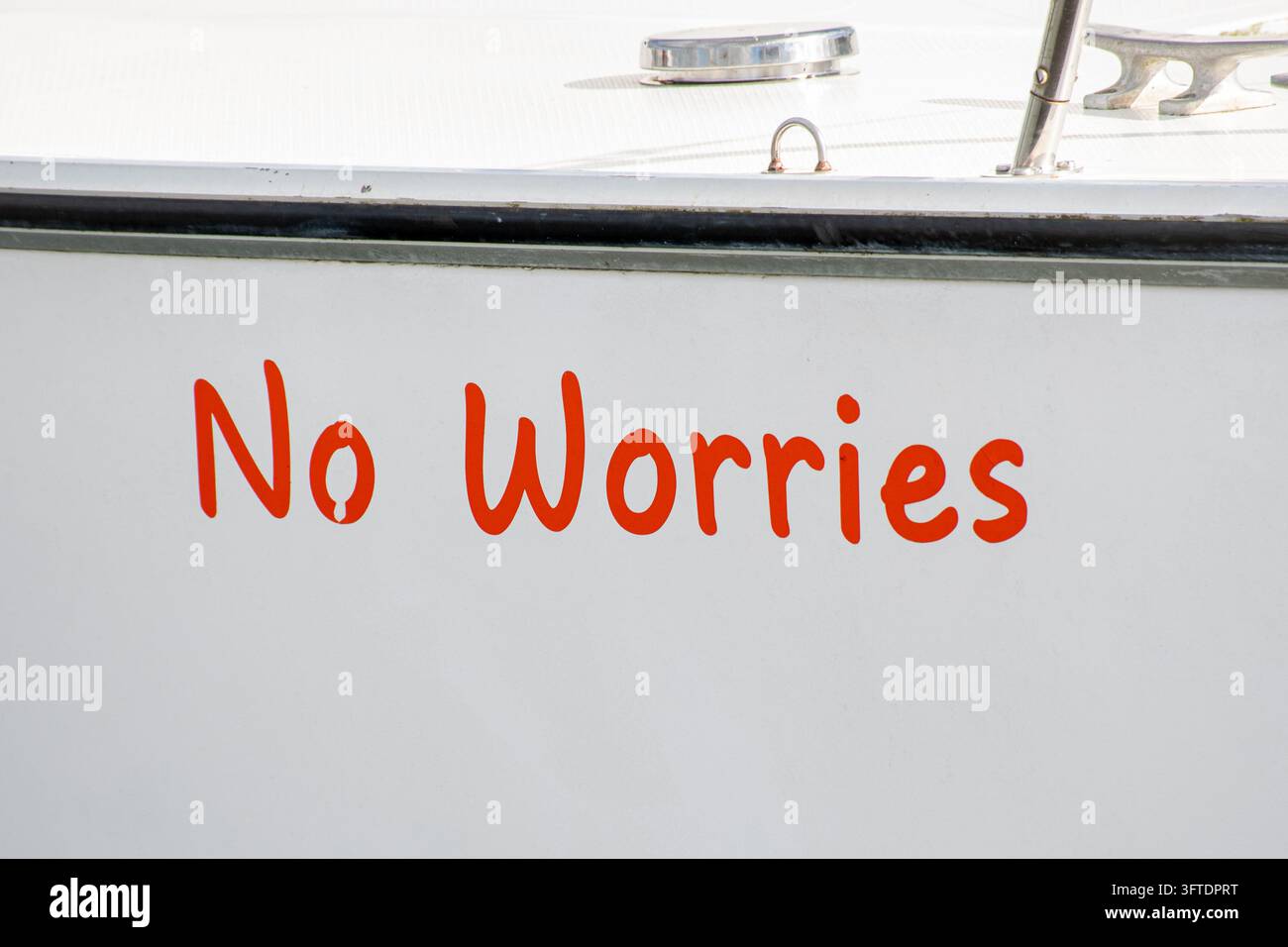 Nome della barca No Worries Foto Stock