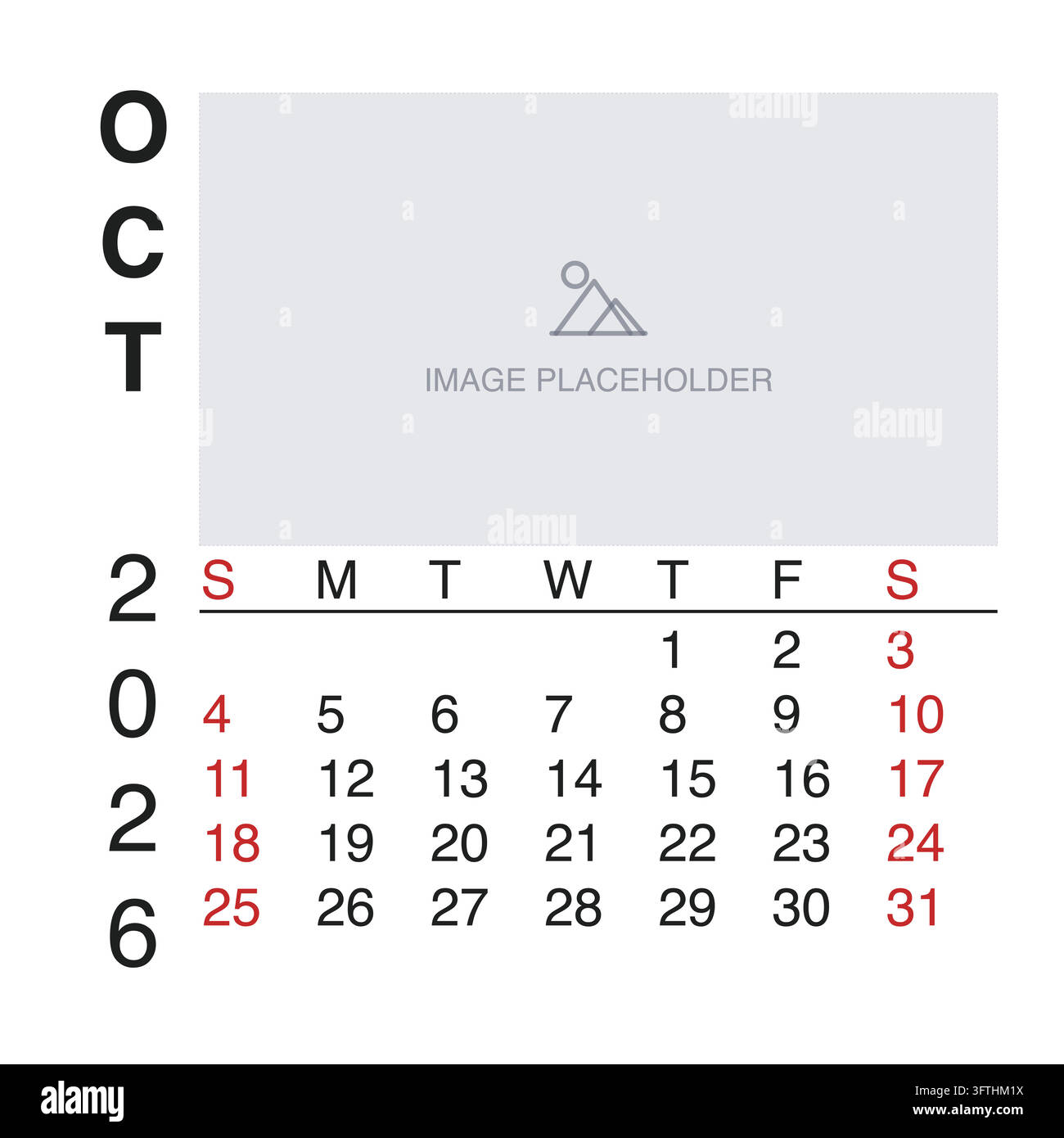 Calendario mensile da scrivania base in inglese per ottobre 2026 Griglia di pianificazione professionale aziendale (Compatibile con 2037 e 2043). Illustrazione Vettoriale