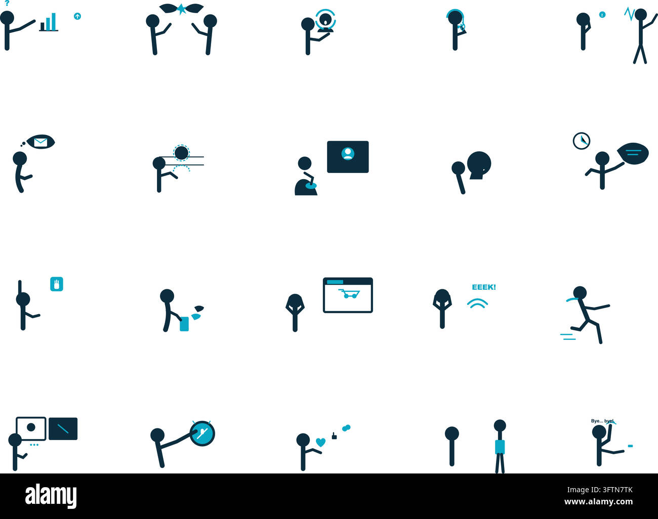 Set di pittogrammi per riunioni virtuali, videochiamate, lavoro da remoto, figure stilizzate Illustrazione Vettoriale