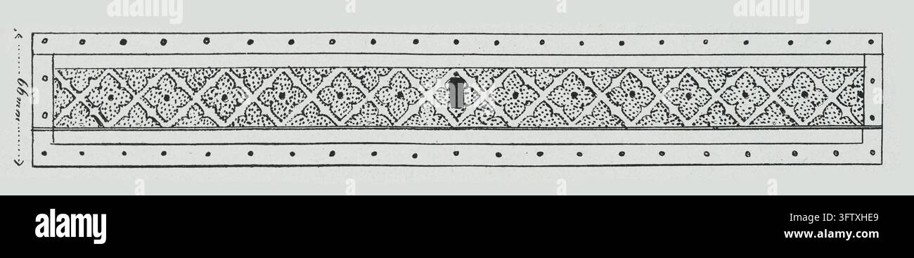 Bordo decorativo con motivo ripetuto a quadrifoglio, elemento di design architettonico, incisione del XIX secolo. Foto Stock