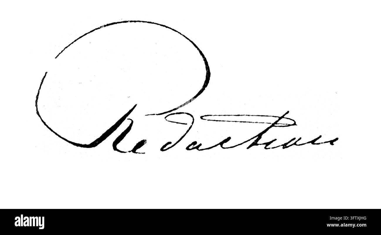 Redazione Scrittura Stilizzata, Iniziale Ornata, Fondo Bianco, Incisione del XIX Secolo. Foto Stock