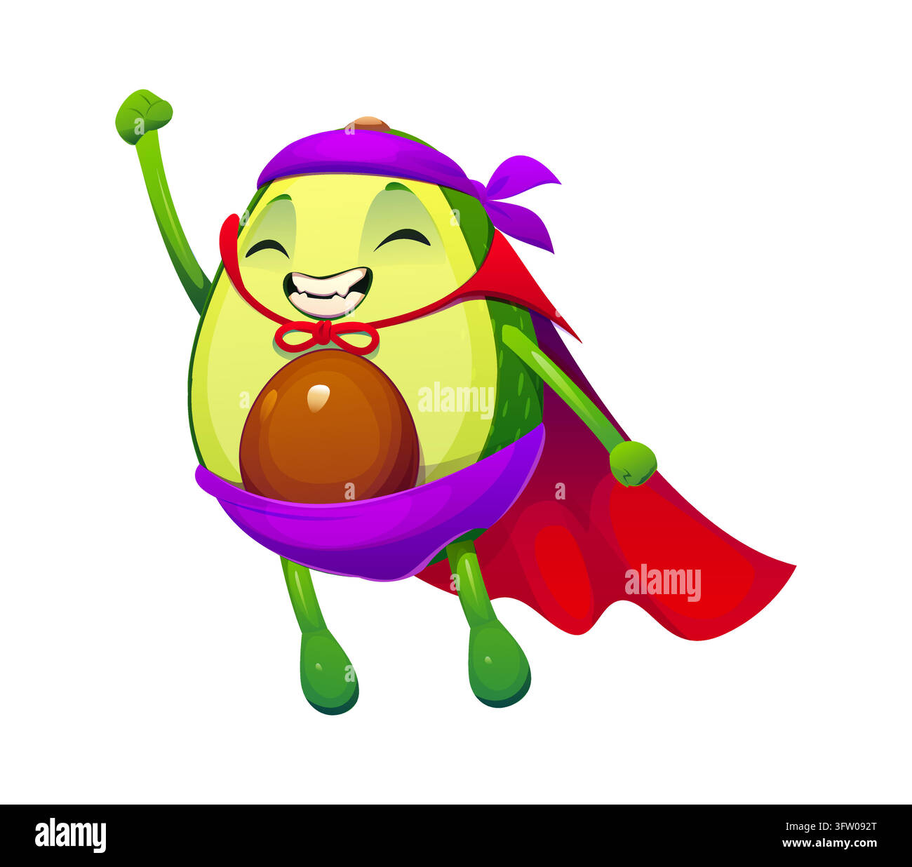 Personaggio superero avocado allegro con mantello rosso Illustrazione Vettoriale