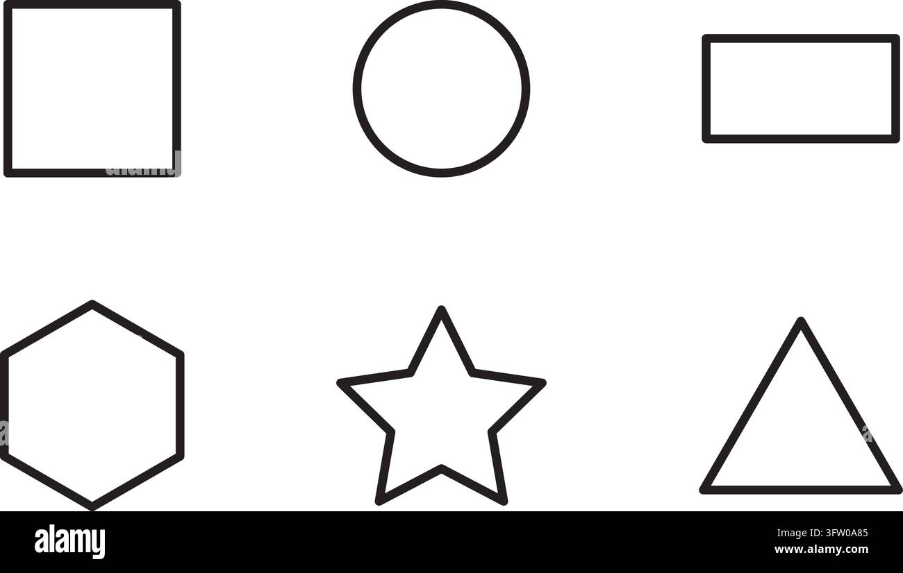 Icone di forme geometriche di base in stile linea. Illustrazione Vettoriale