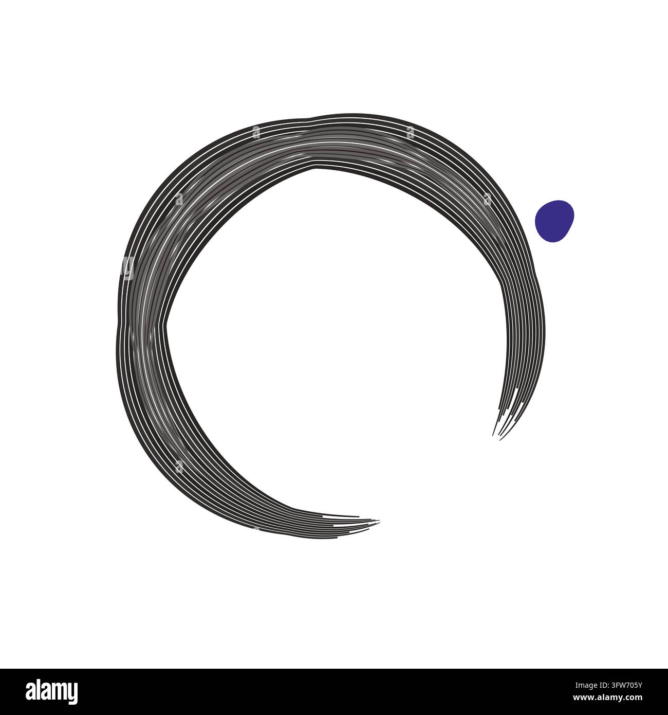Cerchio Enso nero dipinto con una pennellata secca su bianco, anello di inchiostro zen con texture espressiva Illustrazione Vettoriale