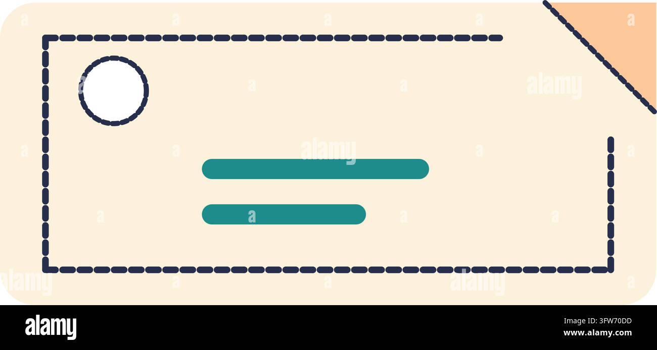 Buono sconto con angolo piegato, foro perforato e bordo tratteggiato, barre astratte, isolato su bianco. Illustrazione Vettoriale