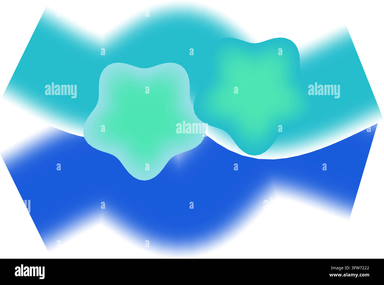 Gradiente a rete di correnti oceaniche con onde blu scuro e acquamarina che si incrociano e bagliori verdeazzurro, arte astratta fluida isolata su bianco. Illustrazione Vettoriale