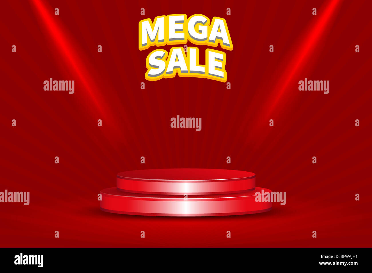 Sfondo vettoriale Banner Mega Saldi Podio Rosso 3D Illustrazione Vettoriale